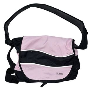 LL Bean Messenger Book Bag Purse Laptop Travel Pink Black Crossbody Canvas